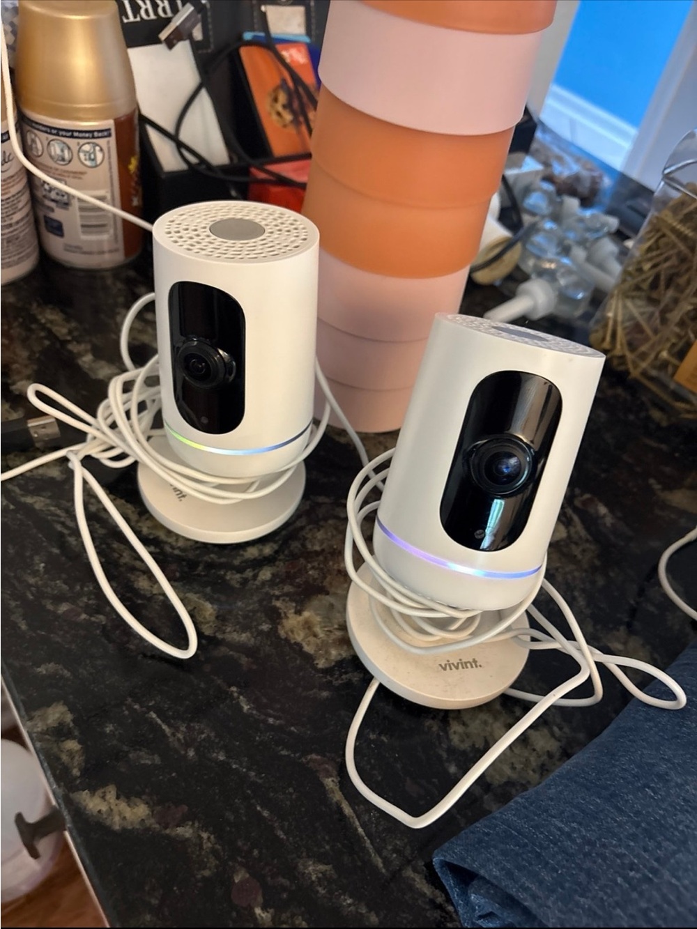 Vivint White Indoor Security Camera Set with Black Lens Faces